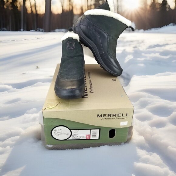 Merrell Shoes - Merrell Sulis Black Leather Waterproof Insulated Winter Boots Women 7.5 DISCOLOR
